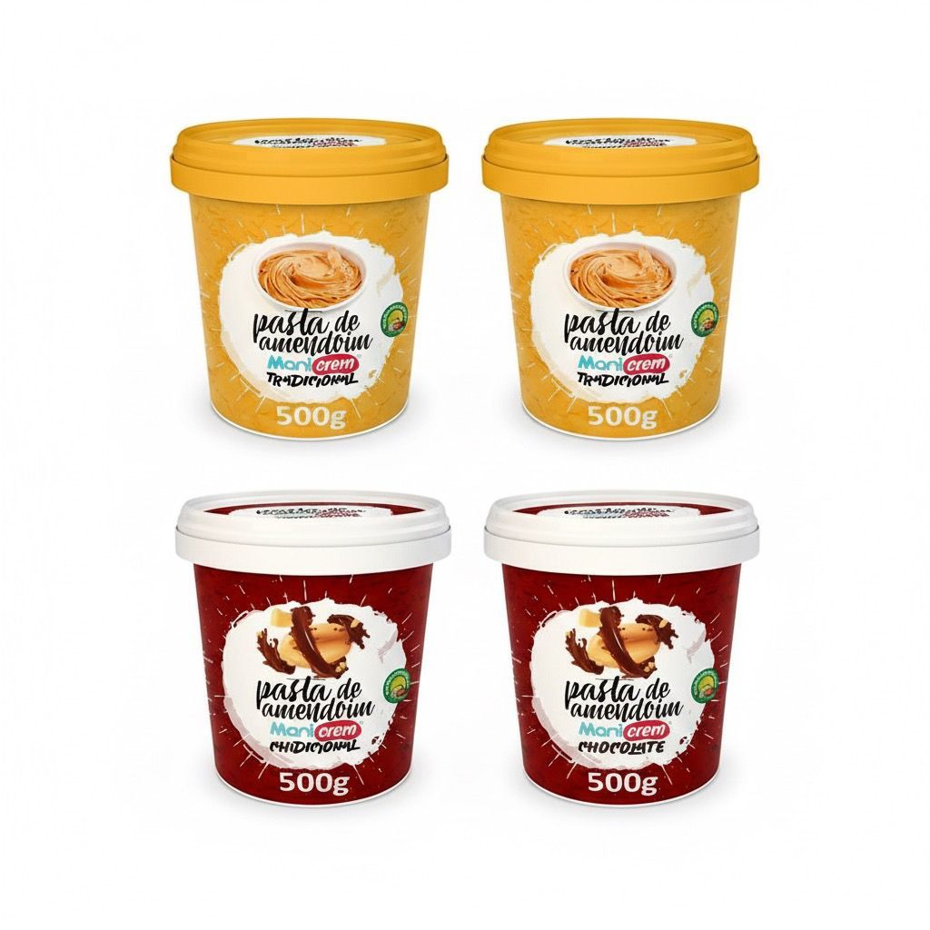Imagem Kit 04x Pasta de Amendoim Manicrem Tradicional e Chocolate - 500g