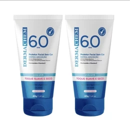 Protetor Solar Facial DermaChem FPS 60 – Toque Seco, Rápida Absorção, Resistente à Água, Uso Diário – 40g