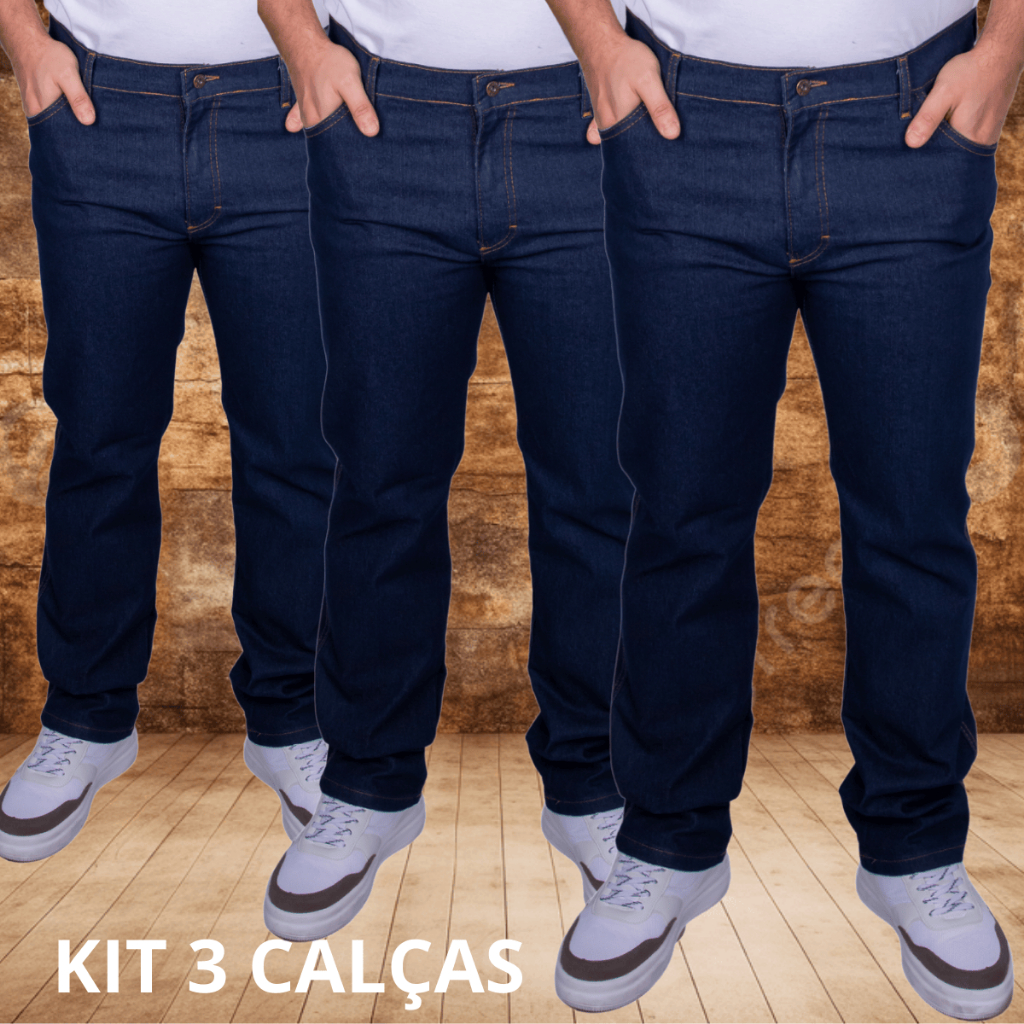 Kit 3 Calças Jeans Masculina Para Trabalho Tradicional Corte Reto Promoção Resistente Tecido Premium