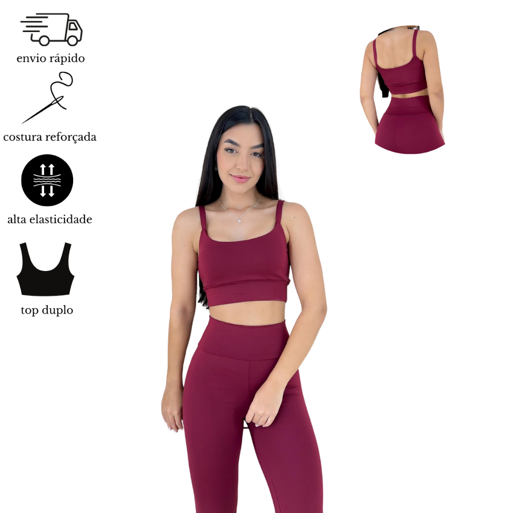 Conjunto Academia Feminino Calça Legging Cós Alto E Top Fitness Suplex Treino Ginástica