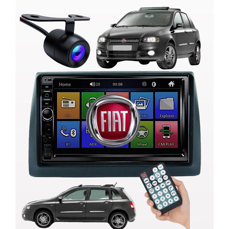 Kit Central Multimidia Mp5 Fiat Stilo 2003 A 2012 Moldura espelhamento Bluetooth Android IOS + câmera de ré