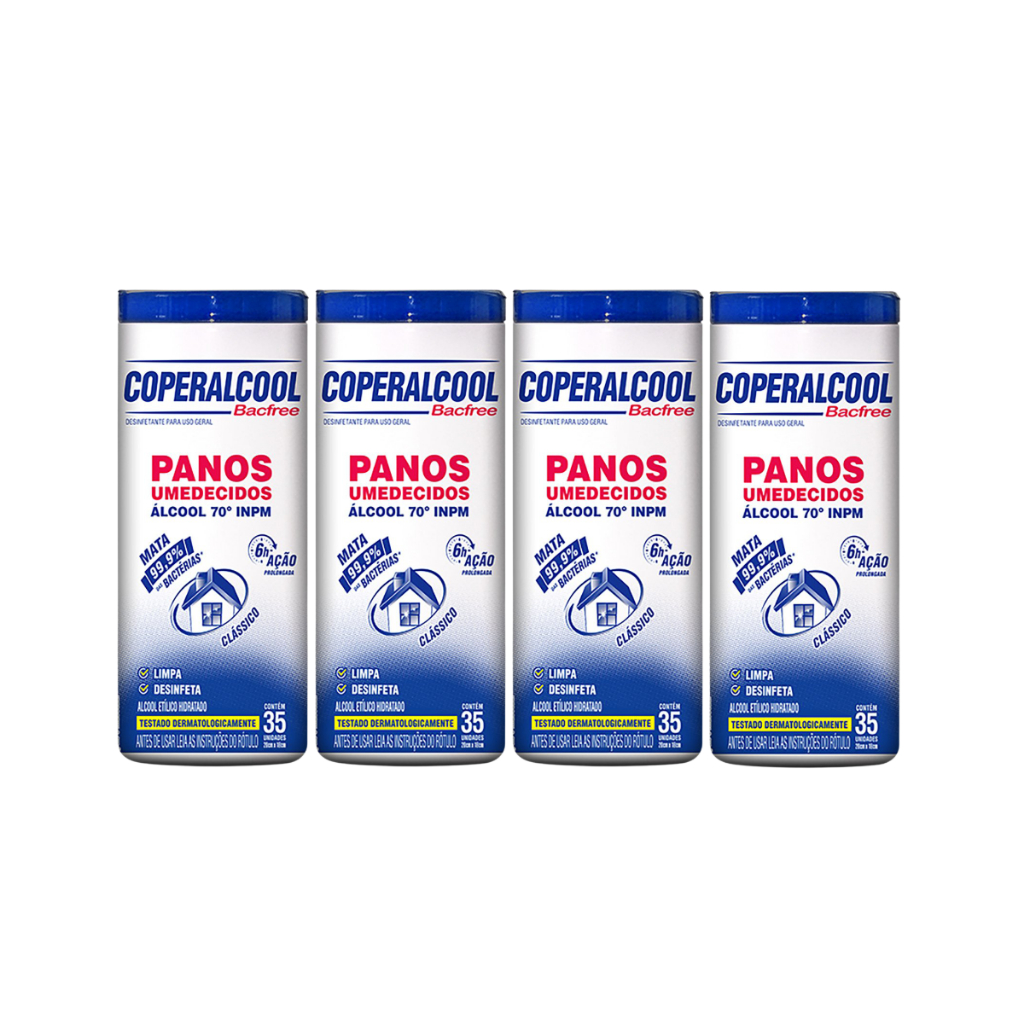 Kit 04 Potes de Lenços Umedecidos com Álcool 35 lenços cada Coperalcool