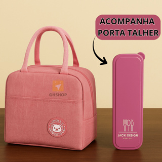 Kit Bolsa Térmica Com Alça Para Marmita Lancheira Viagem + Porta Estojo Talher Feminina Masculina em Oferta na Shopee