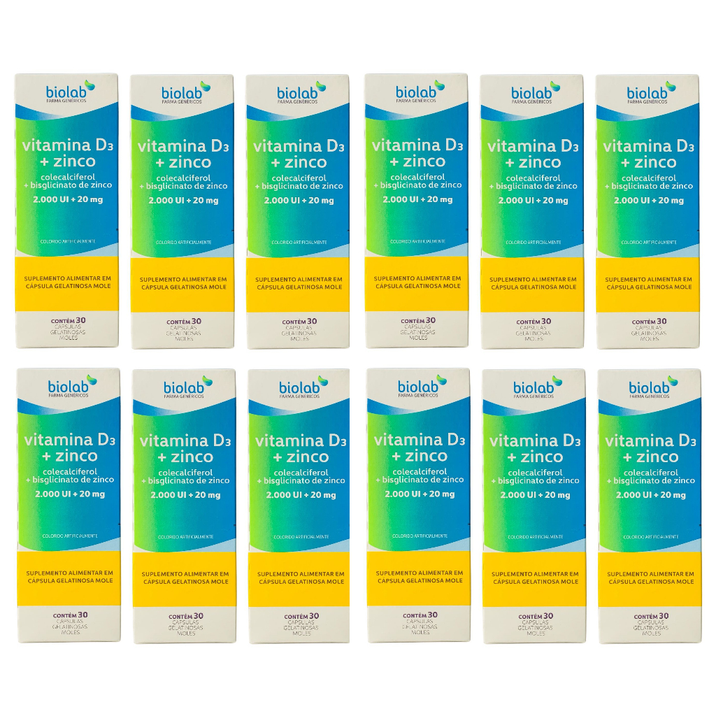 12 Caixas Vitamina D 2.000ui + Zinco 20mg 30 capsulas Biolab em Oferta na Shopee
