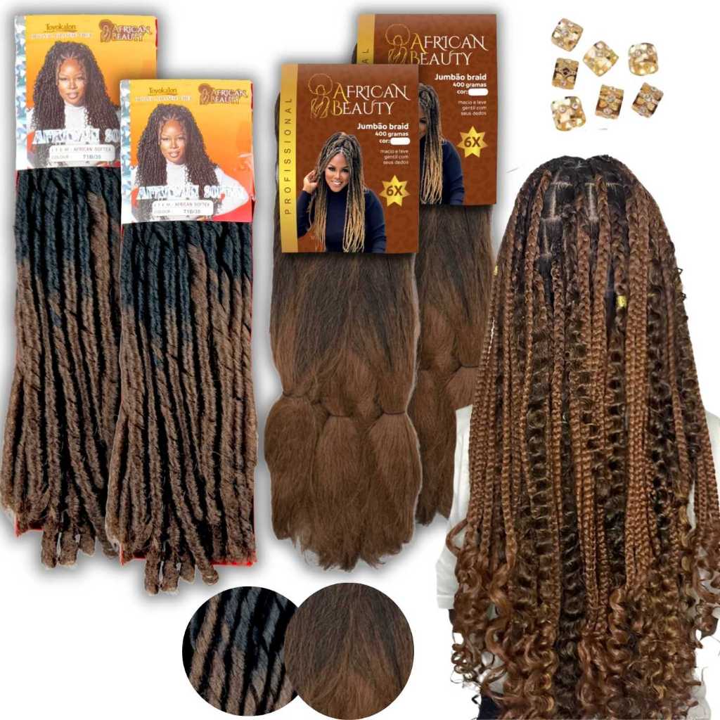 Kit Gypsy 2 Cabelo Jumbo + 2 Nina Softex + African Beauty + Aneis de Brinde em Oferta na Shopee