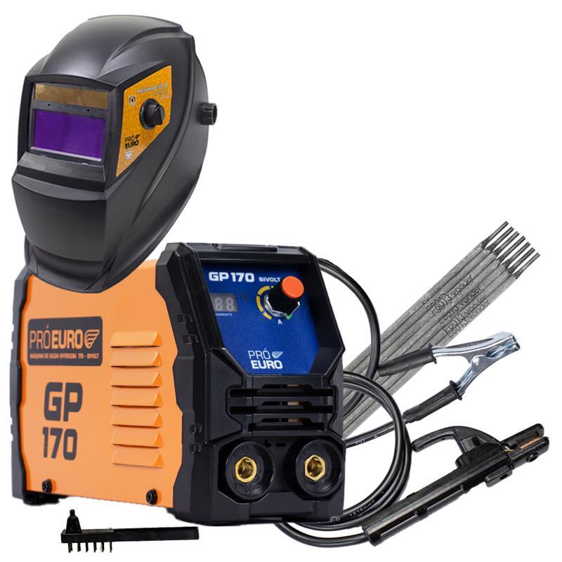 Kit Soldador Máquina Bivolt GP 170a + Eletrodo 250g 6013 3,25mm + Máscara Automática Pró Euro em Oferta na Shopee