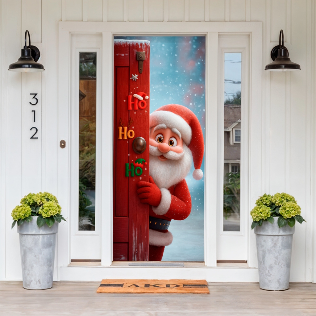 Capa Para Porta Retangular em Tecido Tema Natal