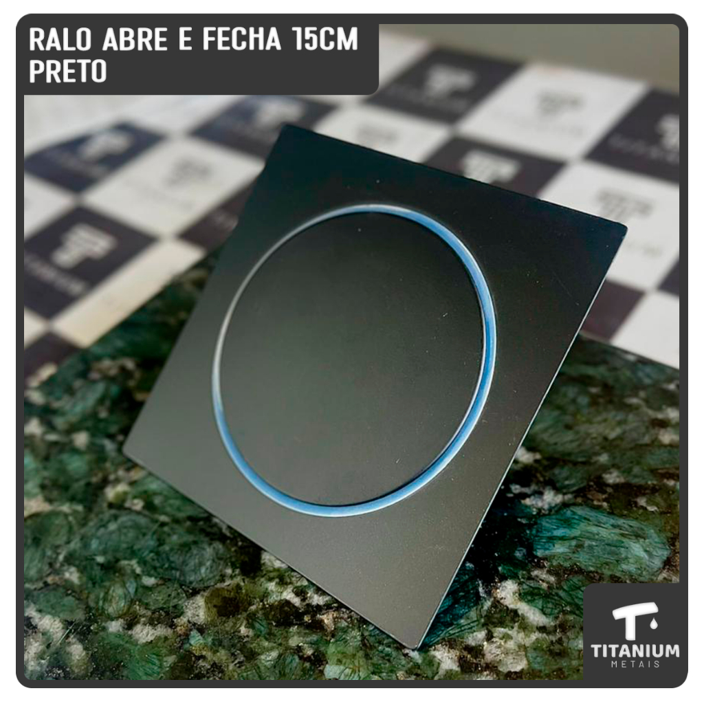 Kit Ralo Click Inteligente Banheiro Preto 15x15cm C/ Suporte Para Ralo Aço Inox