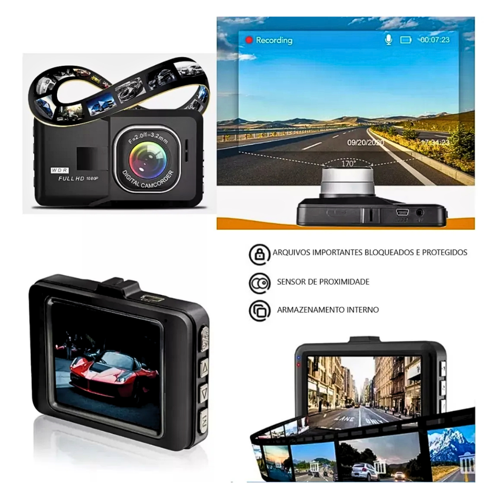 Câmera Veicular Gravador Full HD 1080P Kapbom KA-1217