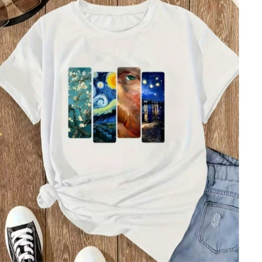 Camiseta Feminina Van Gogh Arte Clássica Algodão Premium Básica em Oferta na Shopee
