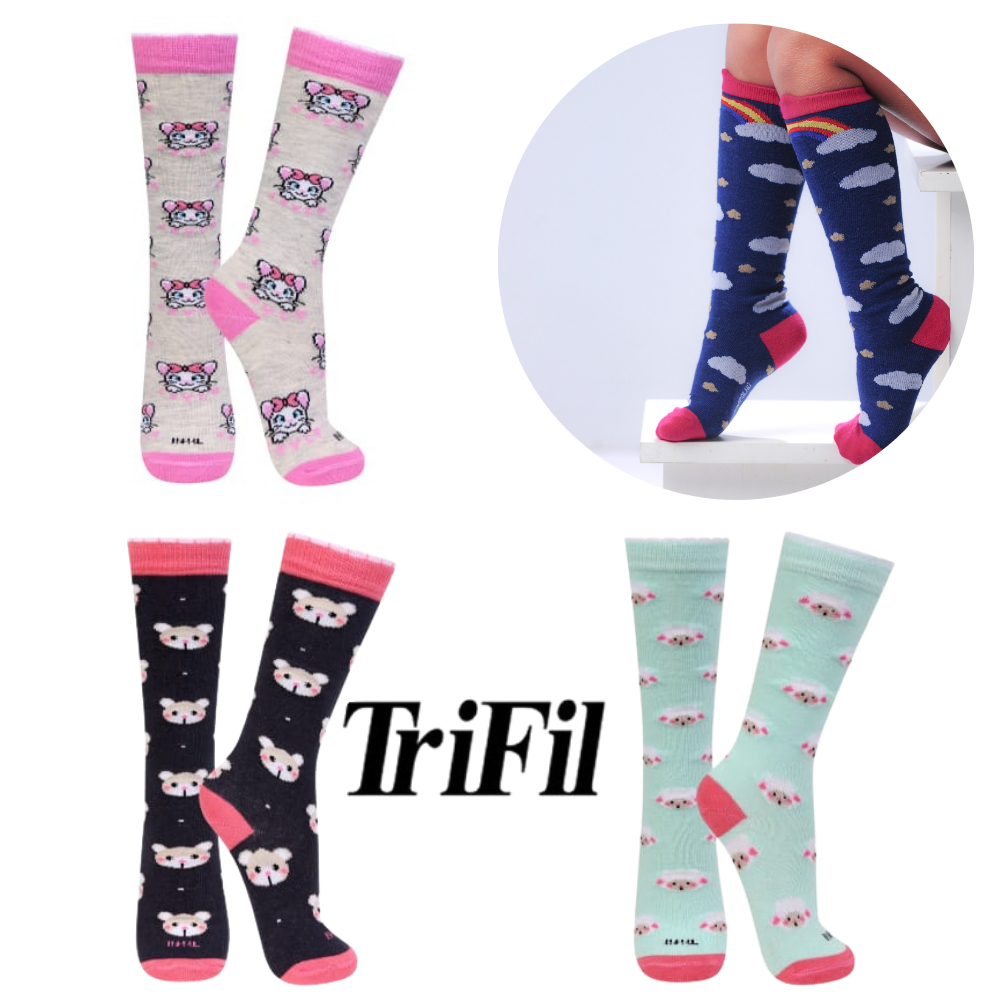 3 Pares Meia 3/4 Cano Longo Alto Galocha Menina Infantil Estampada Colorida Trifil em Oferta na Shopee