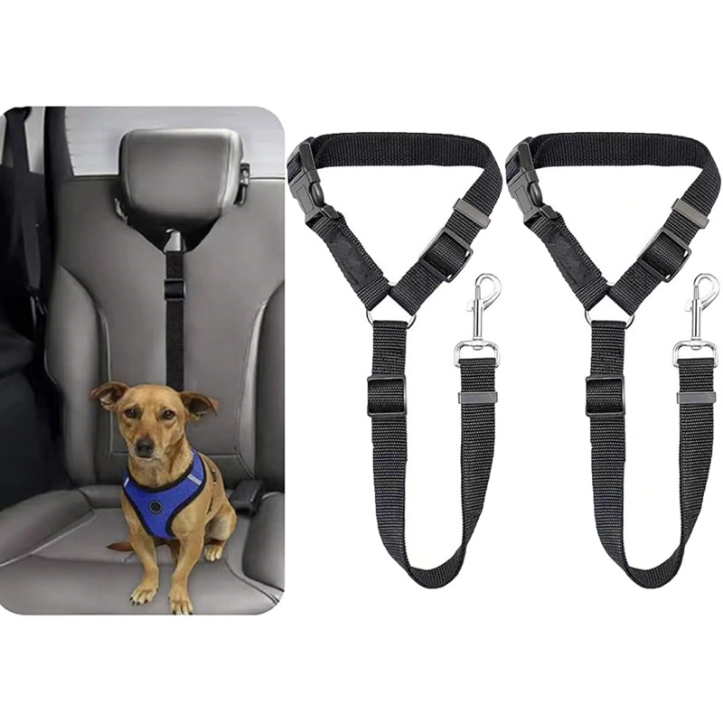 Pacote com 2 cintos de segurança para cães e gatos, cintos de segurança para veículos, ajustável, preto