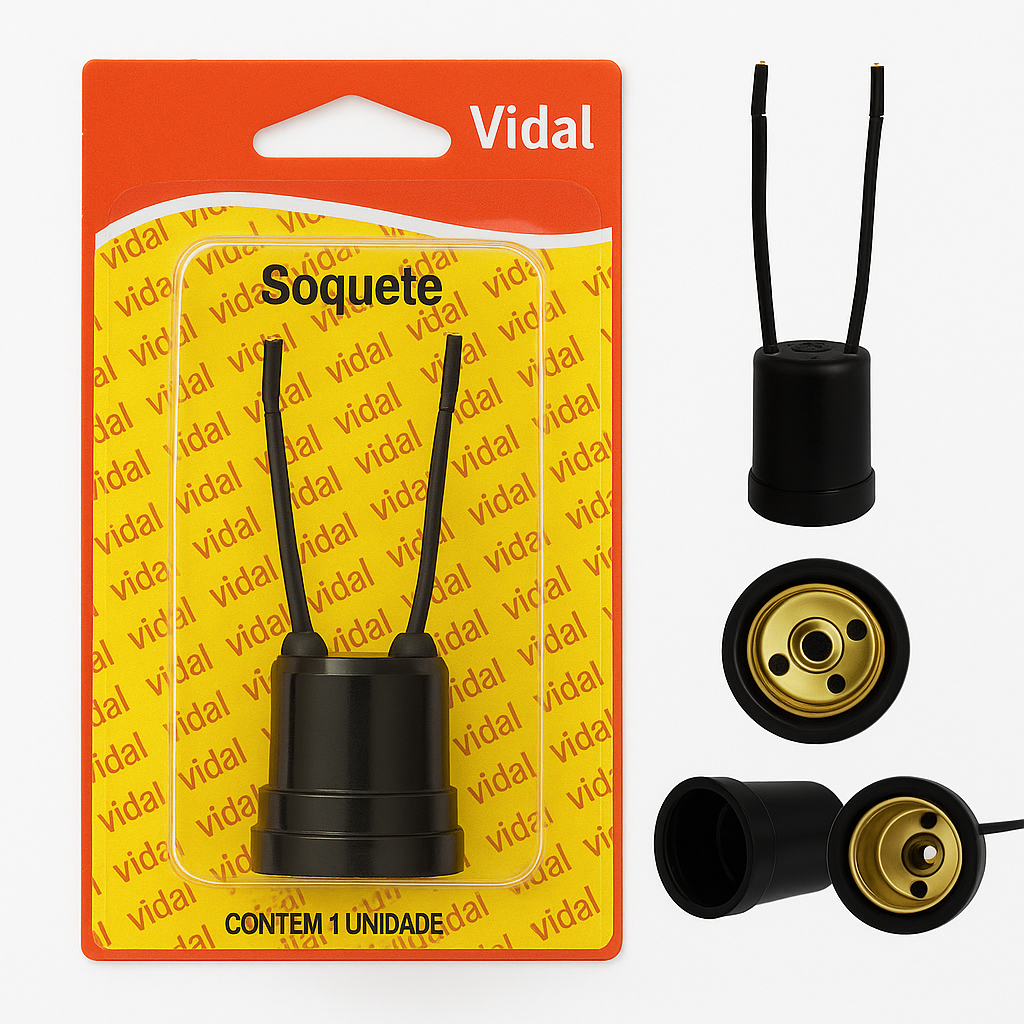 kit de 1 a 12 Soquete com Rabicho 10A Padrão E27 – Preto | Vidal