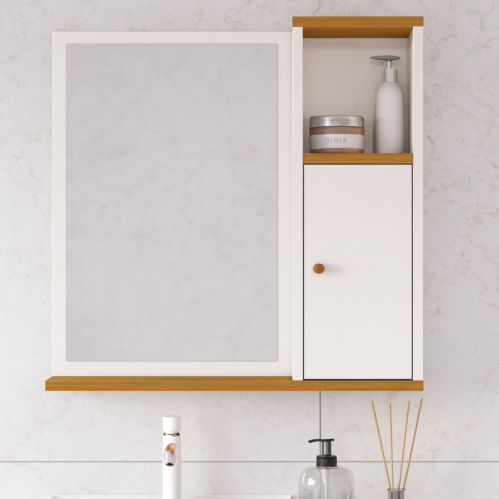 Armário com Espelho de Banheiro Aéreo com Porta e Prateleira Suspenso Espelheira Beauty em Oferta na Shopee