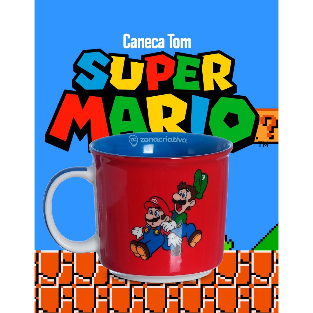 Caneca Super Mario Tom 350ml Nintendo Original Cerâmica Zona Criativa Presente Gamer Geek Divertida