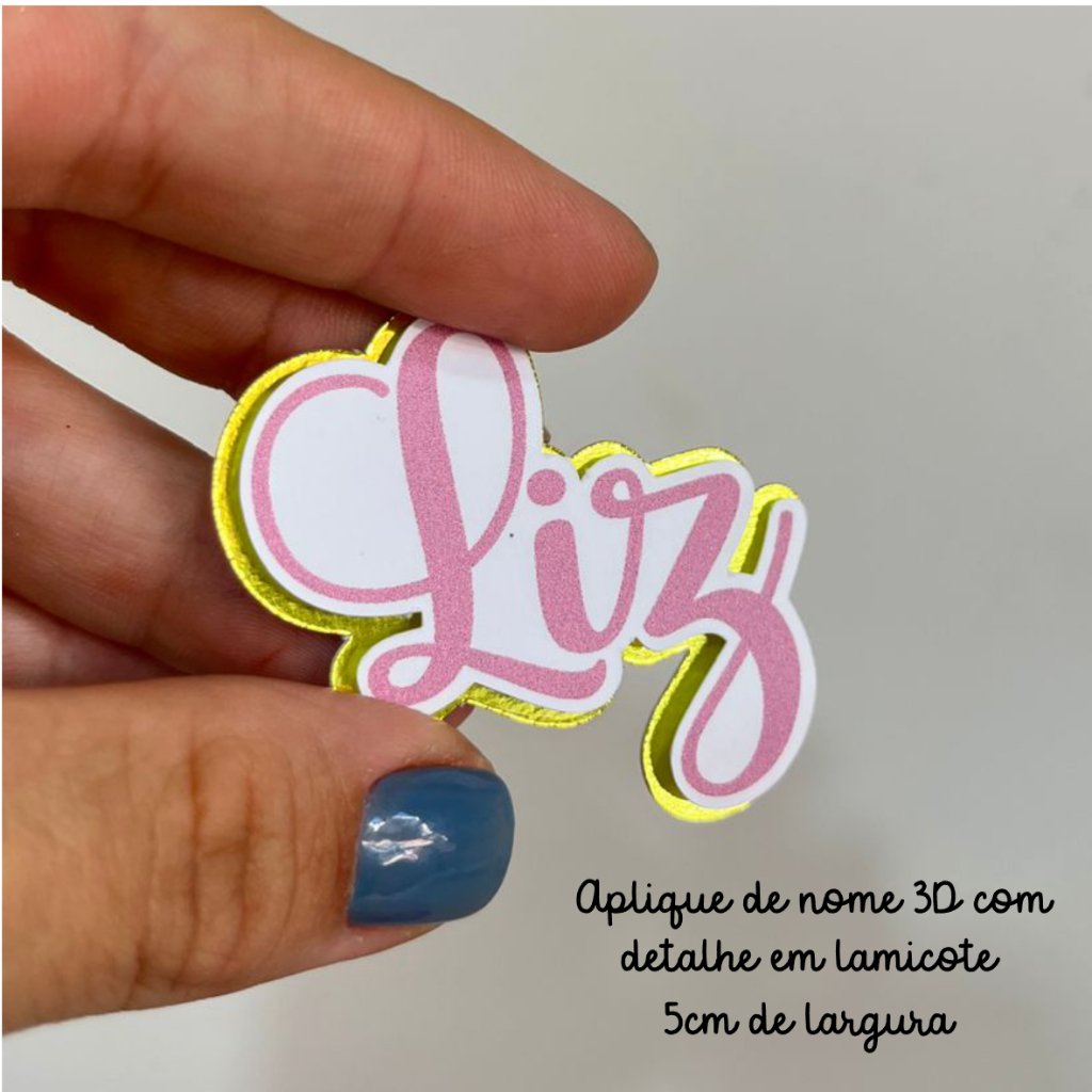Aplique Personalizado nome 5cm | Lembrancinha Festa Infantil | 3D Lamicote Dourado 2 Camadas