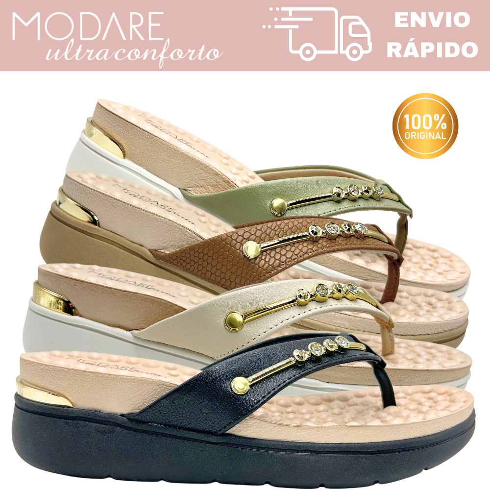 Tamanco Modare Gold Ultraconforto Chinelo Salto Anabela Sandalia Anatomico Fascite Plantar Esporao