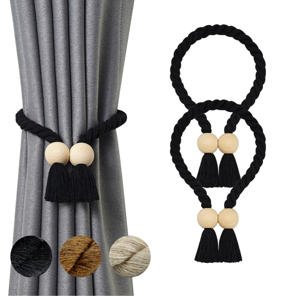 LUMAI Kit 2 Prendedores de Cortina Magnéticos Corda Trançada Madeira Natural Amarrador com Ímã Forte em Oferta na Shopee