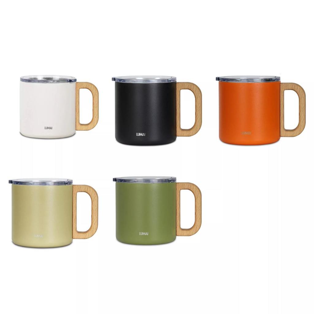 LUMAI Caneca Térmica de Inox com Cabo de Madeira Com Tampa Lisa Minimalista Original Agua Café Chá