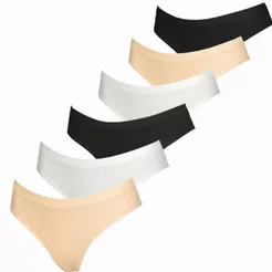 Kit Com 6 Calcinhas Femininas Tanga Biquíni Poliamida Sem Costura Forro Algodão Confortável Macia