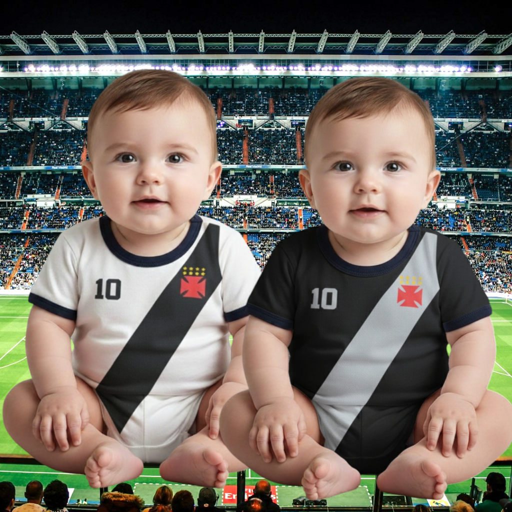 Body VASCO Branco ou Preto da Gama Fantasia Temático Bory Bebê  Mesversario Futebol 100% Algodão