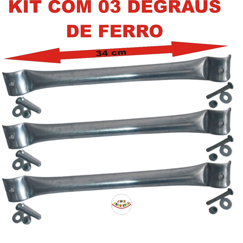 kit com 03 Degraus de ferro para escada Da Cama Elastica Pula Pula 34cm para Tubo 25mm