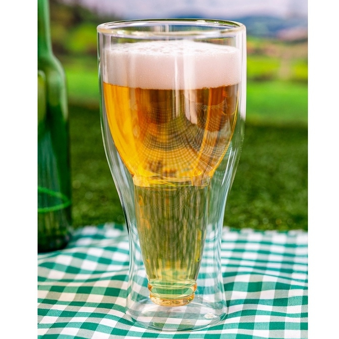 Copo Criativo Garrafa Invertida Em Vidro Duplo 350ml Chopp Cerveja - Ideal para Presentear em Oferta na Shopee