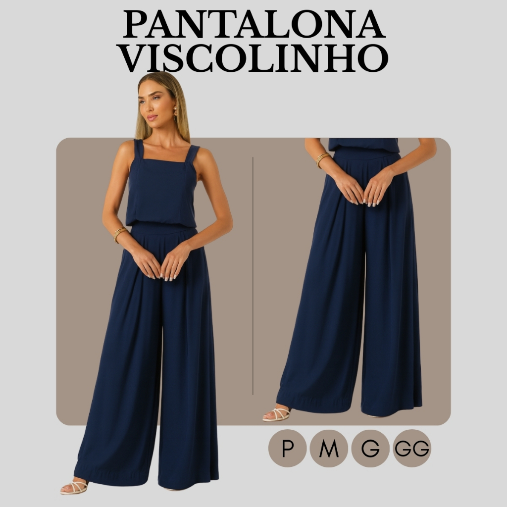Calça Pantalona Feminina Social Cintura Alta Versátil Leve 3380-C1