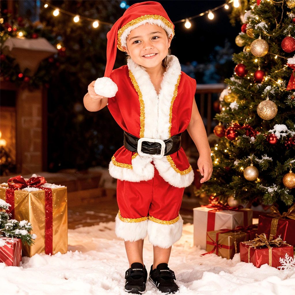 Fantasia De Papai Noel Infantil Curta Luxo Com Gorro em Oferta na Shopee