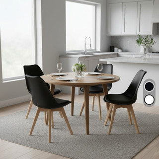 Kit 4 Cadeiras Eames Leda Estofada Com Base de Madeira Jantar