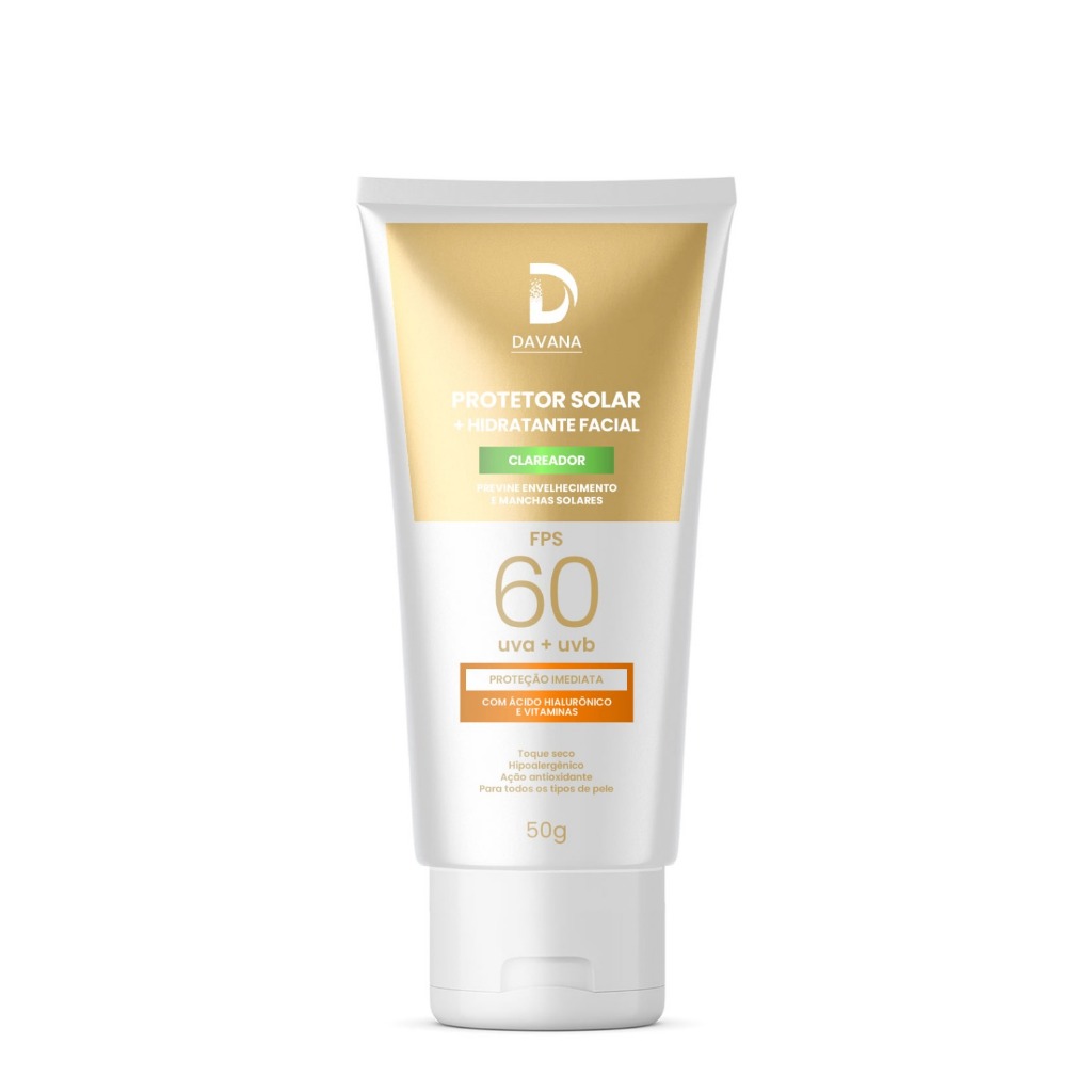 Protetor Solar Facial 50g DAVANA FPS 60 + Hidratante + Acido Hialurônico e Vitaminas - Proteção em Oferta na Shopee