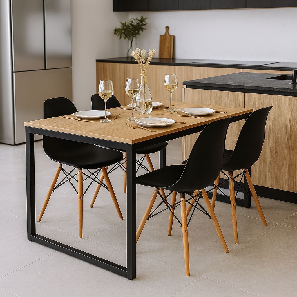 Kit Mesa Industrial + 4 Cadeiras Eames Moderna FRETE GRÁTIS