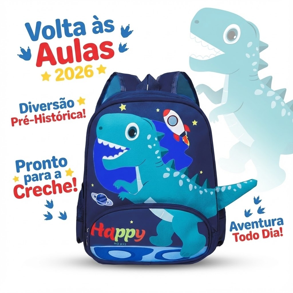 Mochila Infantil Resistente Leve | Escolar e Passeio | Com 2 Bolsos | Dinossauro Coelho | Unissex em Oferta na Shopee