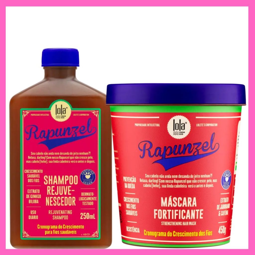 Kit Shampoo 250ml + Máscara  450g - Rapunzel Lola Cosmetics