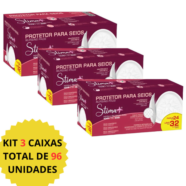 Kit Protetor Absorvente de Seio STIMA+ (CX C/ 32 UNIDADES CADA) Macio COM FITA ADESIVA