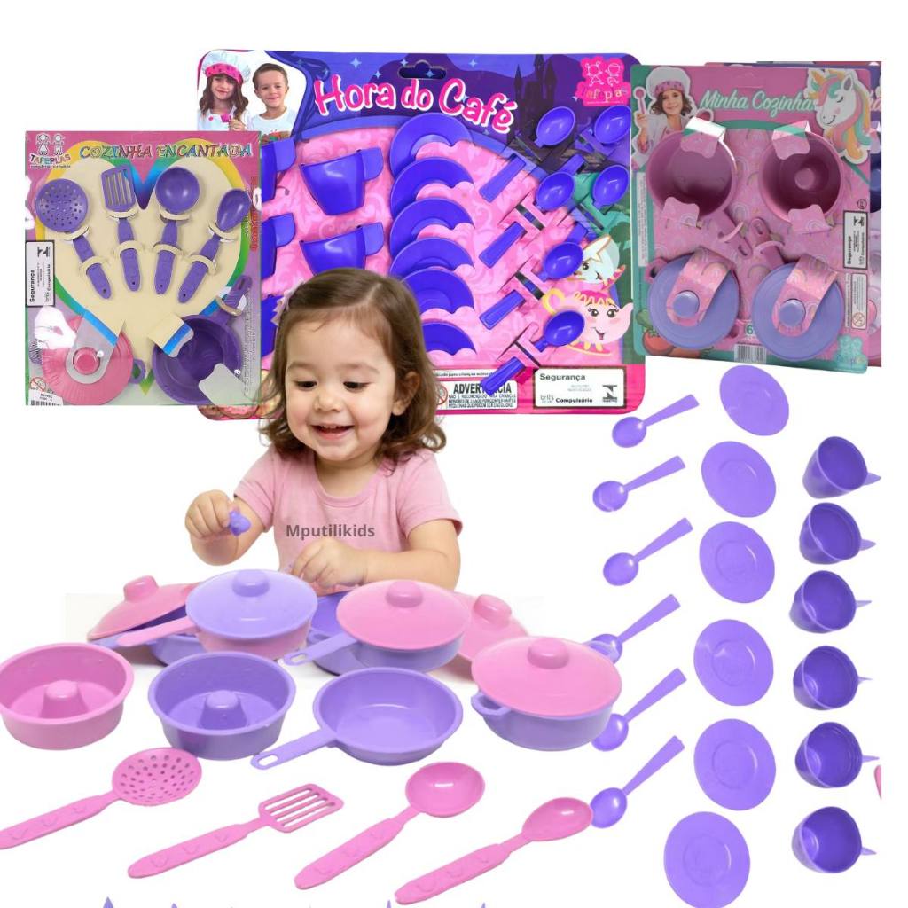 Brinquedo Kit De Panelinhas Infantil 25 - 31 Pçs Faz de Conta Com Xícaras Pires Colherzinha Menina em Oferta na Shopee