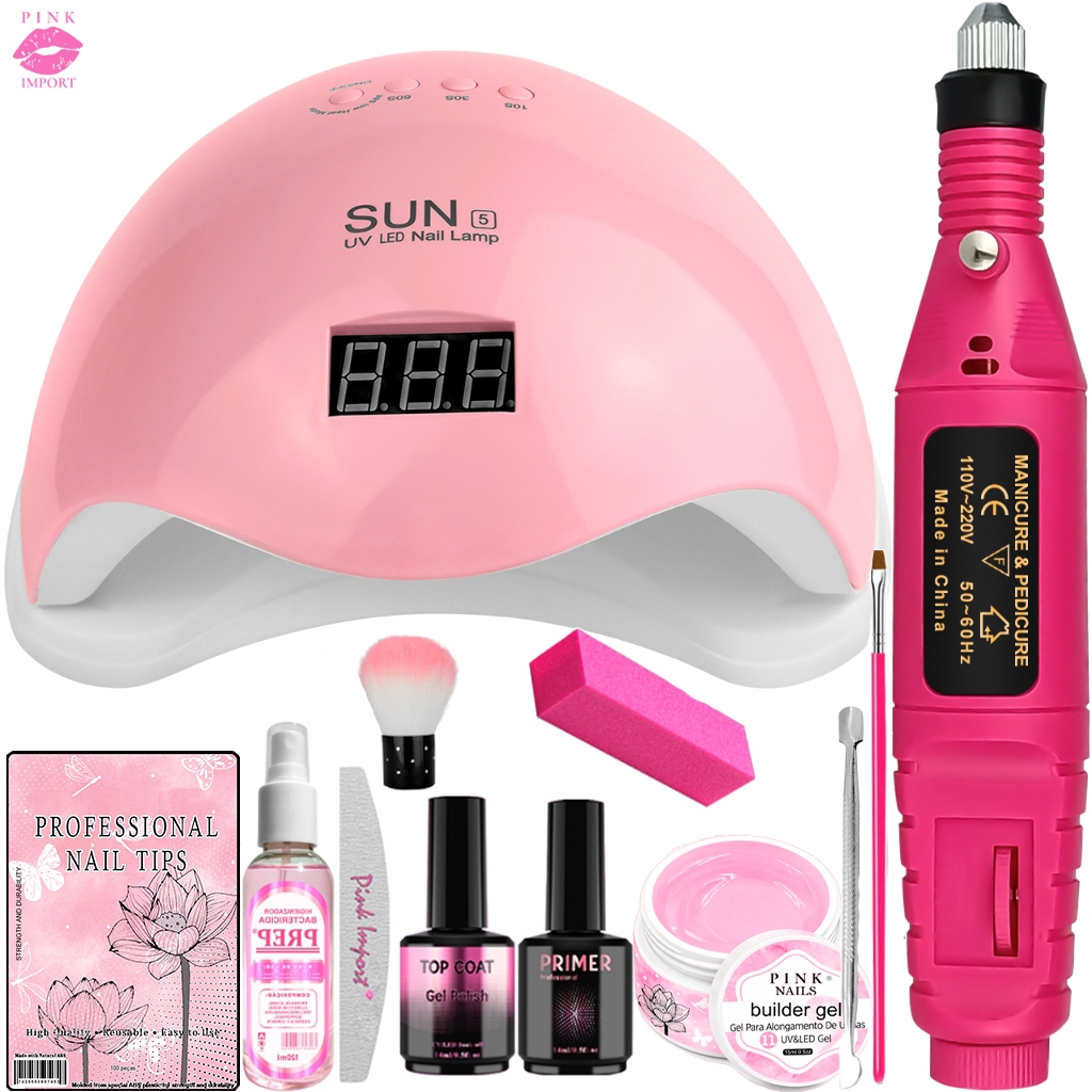 kit Unha Gel Completo Cabine Sun5 +  Lixadeira de Unhas Preparadores de Nail