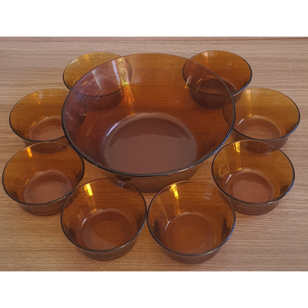 Tigela Bowl 2000ml Duralex Original e 8 Tigelas 300ml Cor Âmbar (antiguidades em ótimas condições)