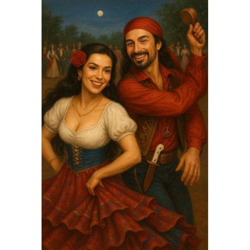 QUADRO DECORATIVO PLACA MDF-CASAL CIGANO VALDEMAR E CARMI DANÇANDO