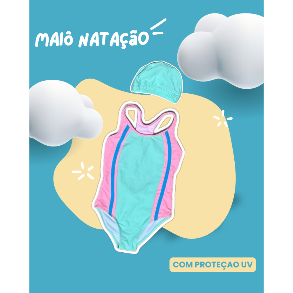 Conjunto maiô infantil natação touca biquini proteção uv agua piscina bebe praia baby menina nadador