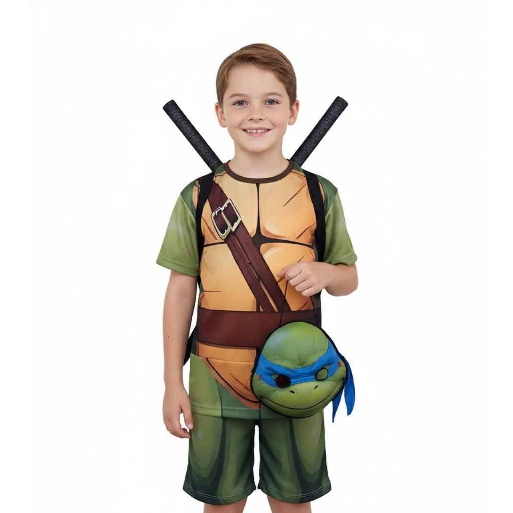 Fantasia Roupa Infantil Tartarugas ninjas Com Acessórios e Máscara Realista