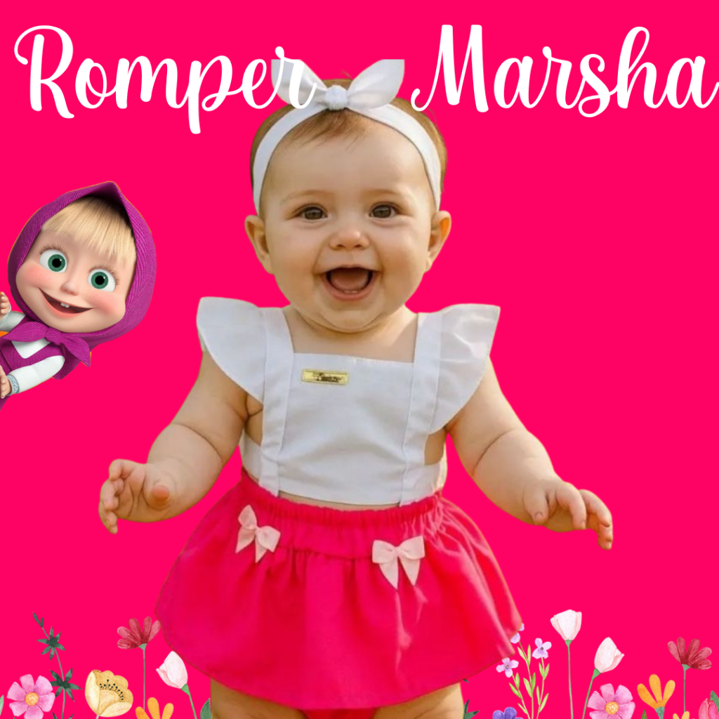 Romper Masha e Urso Mesversario Menina temático infantil fantasia com tiara tactel luxo para ensaio fotográfico festa