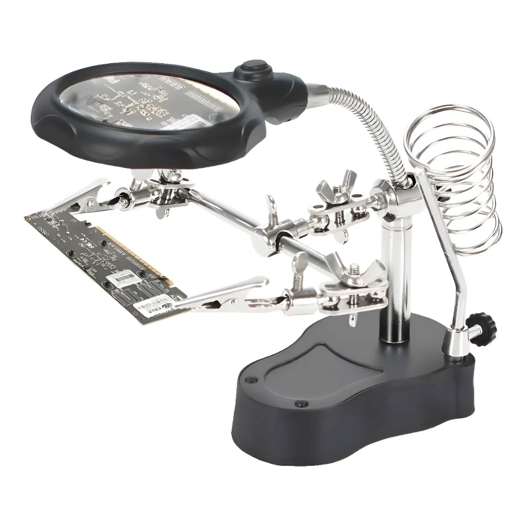 Lupa Bancada Mesa 3 Em 1 Zoom 12x Com Suporte Leds