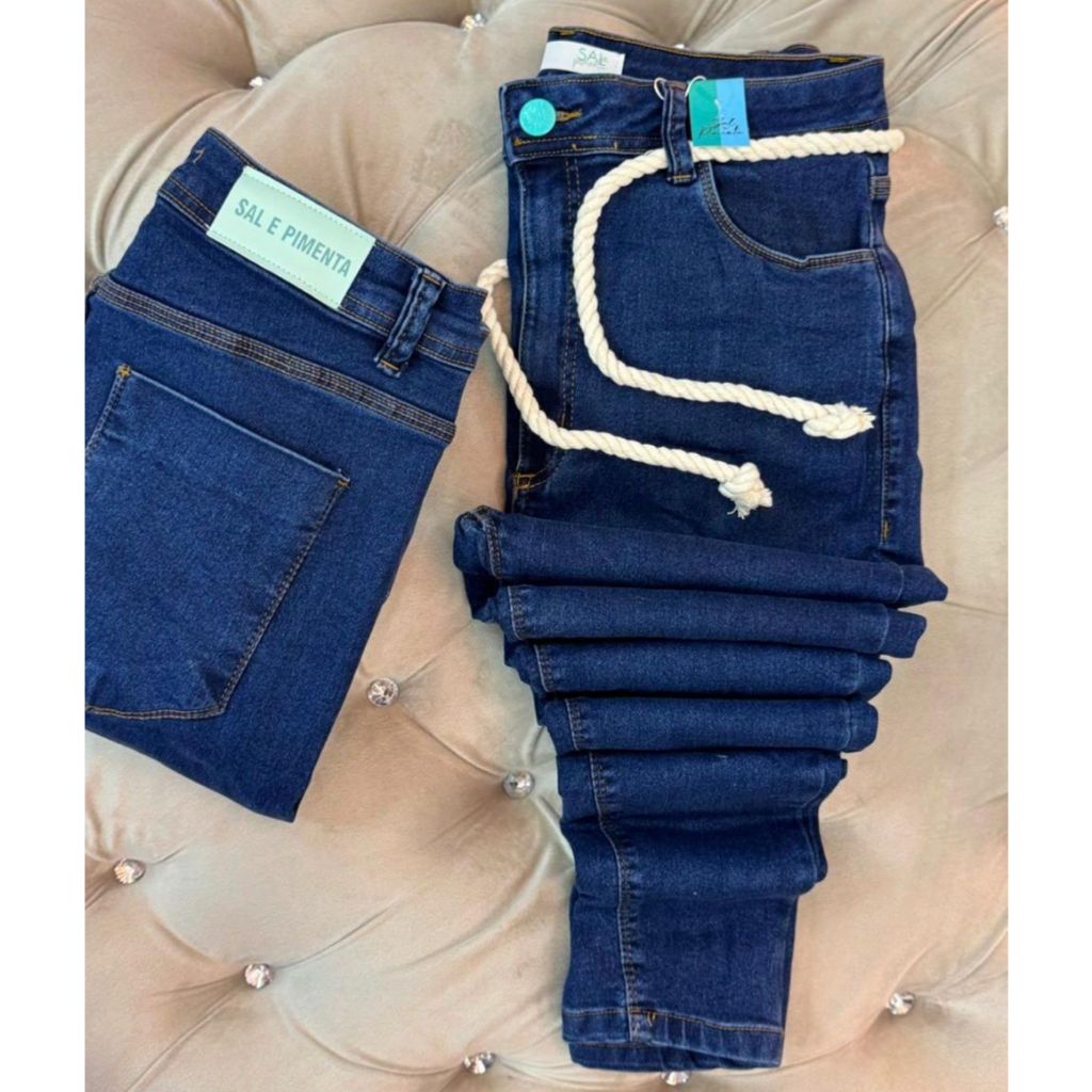 Calca Jeans Feminina Plus Size Cintura Alta Sal E Pimenta em Oferta na Shopee
