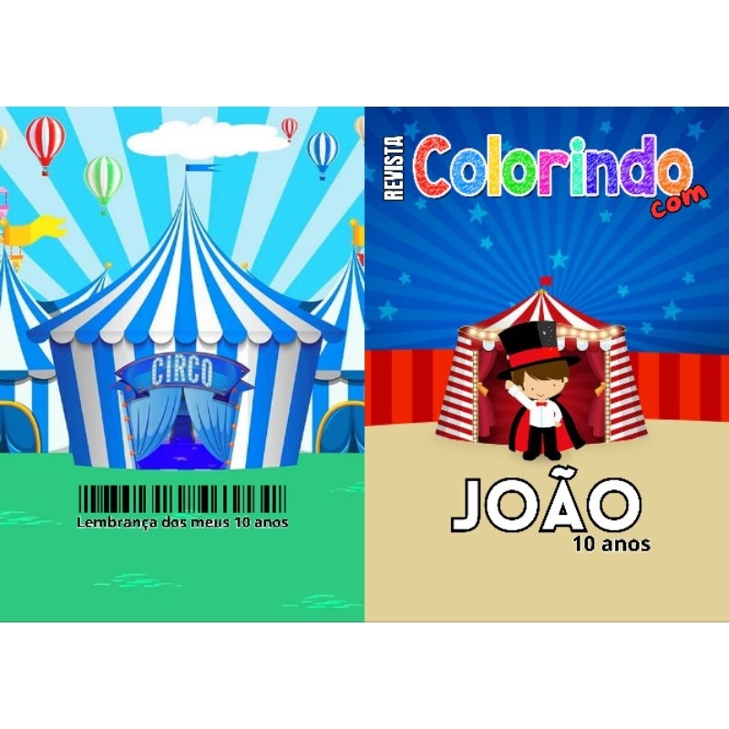 Revista de Colorir CIRCO MENINO Personalizada Lembrancinha Festa Infantil Todos os Temas Livro