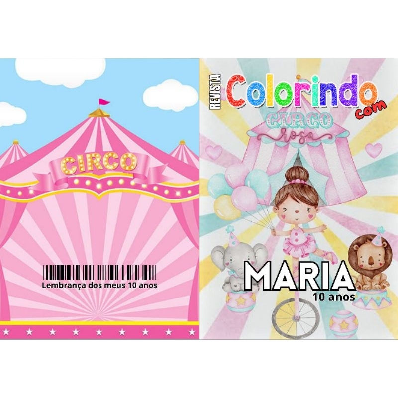 Revista de Colorir CIRCO MENINA Personalizada Lembrancinha Festa Infantil Todos os Temas Livro