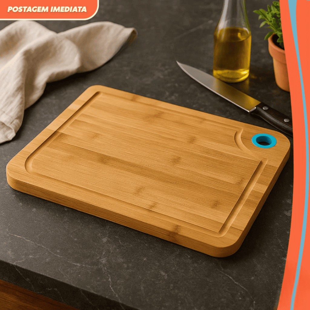 Tábua de Corte em Bambu Com Alça de Silicone 27x19cm ENVIO IMEDIATO