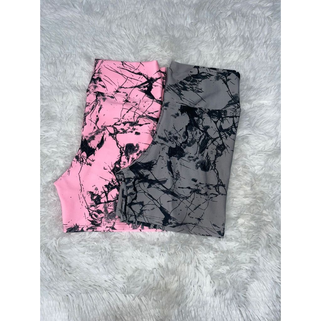 Kit 2 Shorts Marmorizado Roupa Academia Cintura Alta Feminino Tie Dye Zero Transparencia
