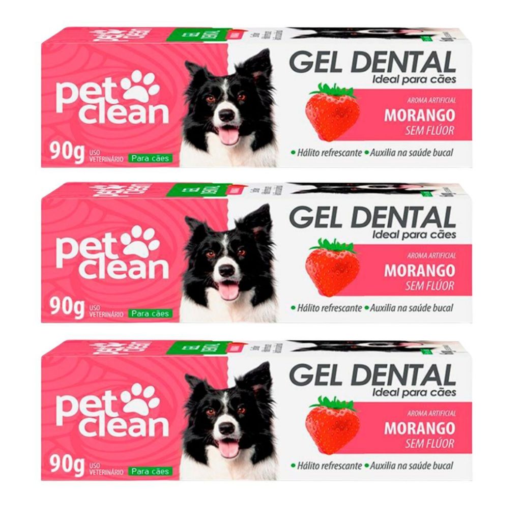 Kit 3 Pasta de Dente Cães e Gatos Pet Clean Gel Dental 90g - Morango em Oferta na Shopee