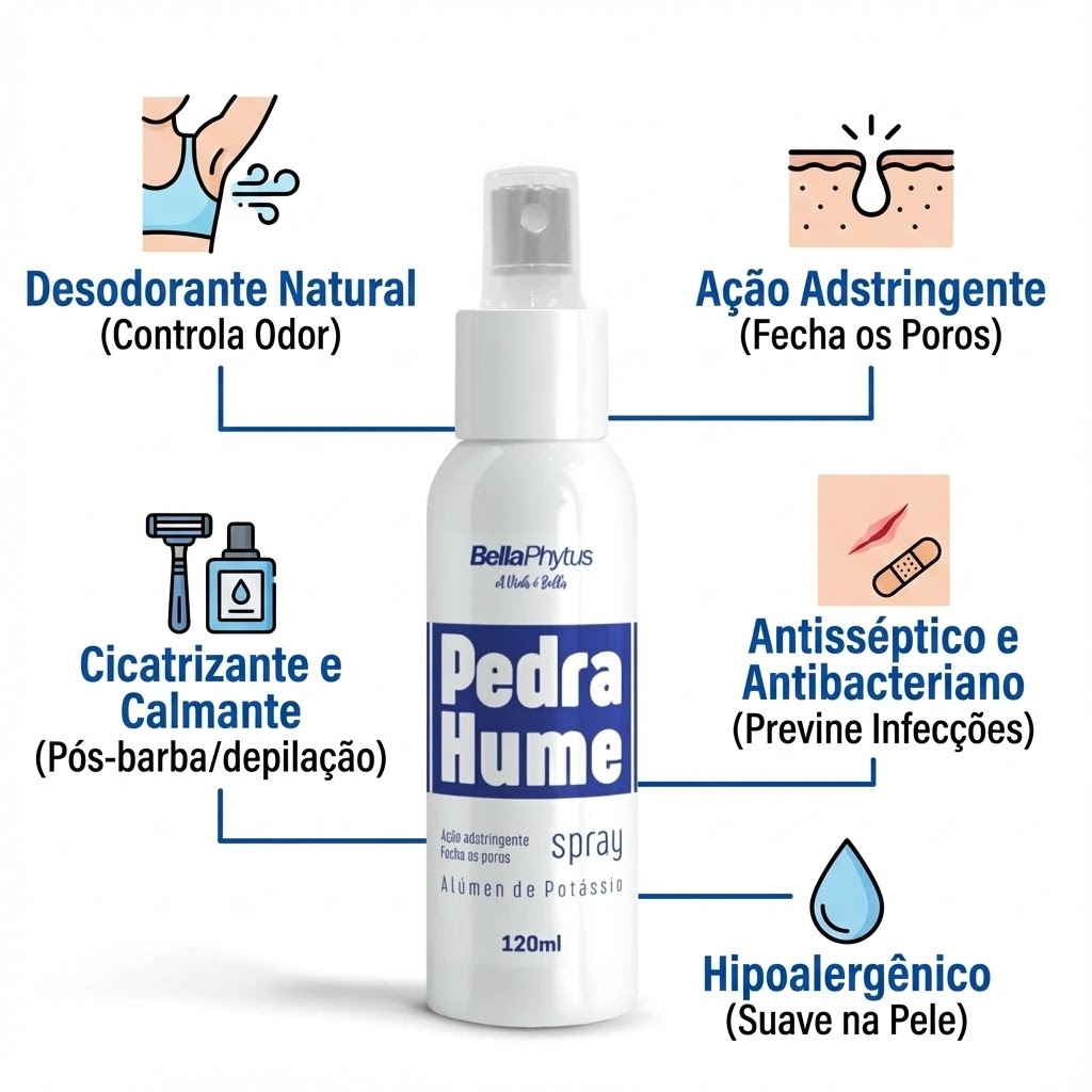 Pedra Hume Alúmen de Potássio Spray 120ml - BellaPhytus